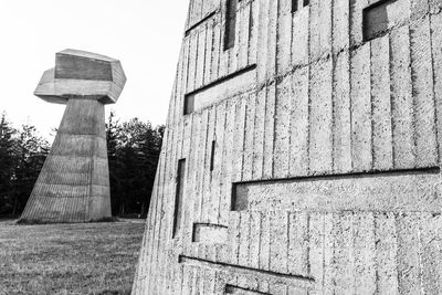 Low angle view of cemetery against sky