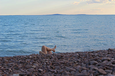 View of crab on beach against sky