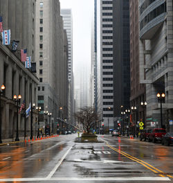 City skyscrapers on a foggy morning