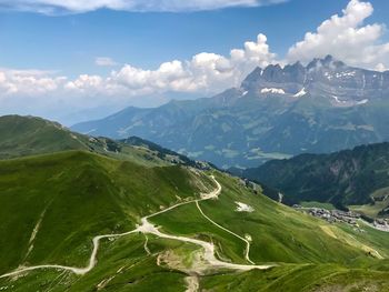 Aerial view of landscape against cloudy sky