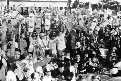 High angle view of people at market stall