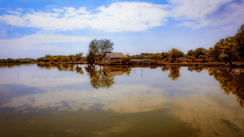 Scenic view of lake against sky