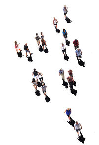 High angle view of people on white background