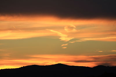 Silhouette of mountain range at sunset