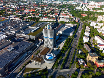 High angle view of street amidst buildings in city