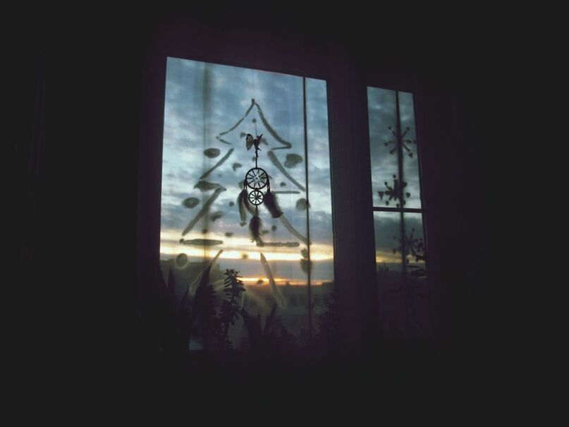 indoors, window, glass - material, statue, transparent, human representation, art, curtain, art and craft, sculpture, silhouette, home interior, dark, creativity, animal themes, looking through window, window sill, no people