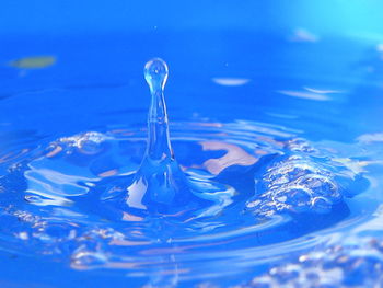 Close-up of water drops on blue background