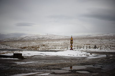 Snow on landscape against sky