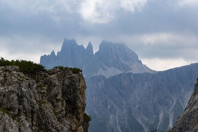 Scenic view of mountains against cloudy sky