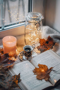 Close-up of open book on table