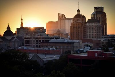 View of cityscape at sunset