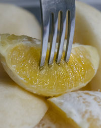 High angle view of lemon slice on table