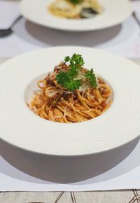 High angle view of meal served in plate