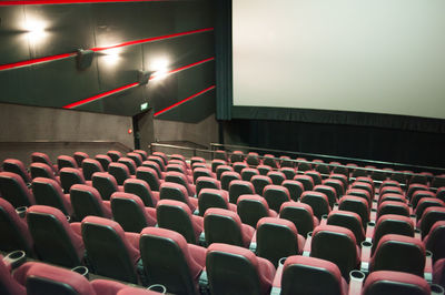 Rear view of empty chairs in stadium