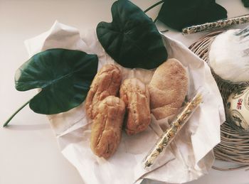 Close-up of pastries on table