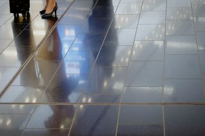 High angle view of tiled floor