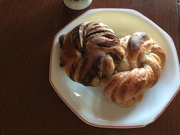 High angle view of food in plate on table