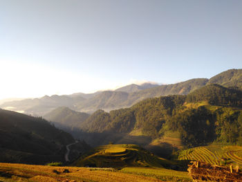 Scenic view of mountains against clear sky