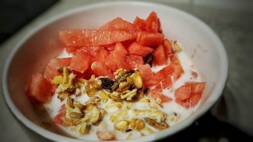 High angle view of breakfast served in bowl