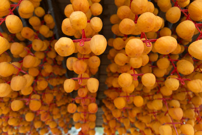 Close-up of fruits hanging on ceiling