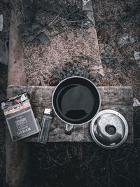 High angle view of drink on table