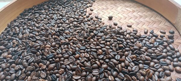 High angle view of coffee beans