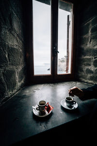 View of breakfast on table at home