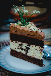 Close-up of cake in plate on table