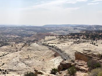 High angle view of landscape against cloudy sky