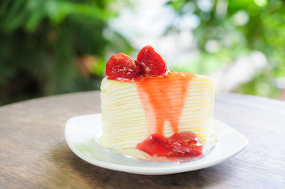 Close-up of dessert in plate on table