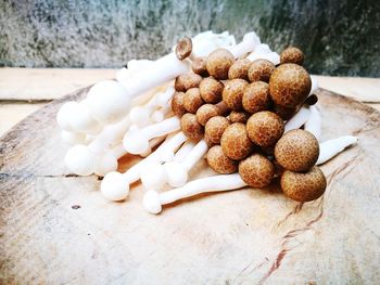 High angle view of eggs on table