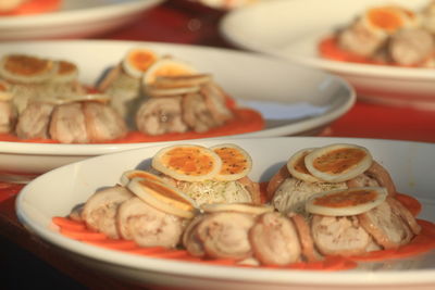 High angle view of food in plate on table