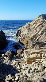 Scenic view of sea against clear blue sky