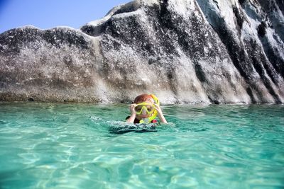 Portrait of boy snorkeling in sea