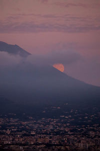 Aerial view of townscape against sky during sunset