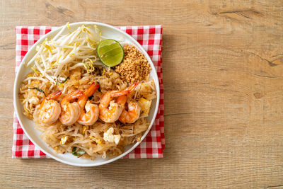 High angle view of meal served on table