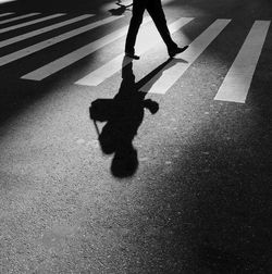 Low section of person walking on zebra crossing