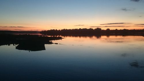 Scenic view of lake against sky during sunset