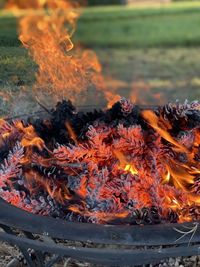 High angle view of bonfire