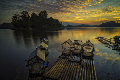 Scenic view of lake against sky at sunset