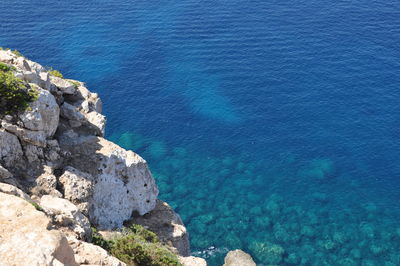 High angle view of rocks by sea