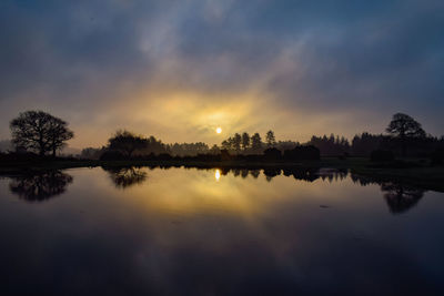 Scenic view of lake against sky during sunset