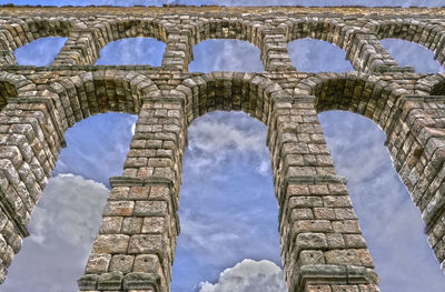 Low angle view of old building against cloudy sky