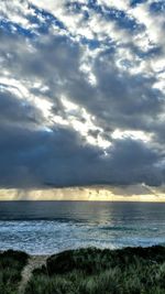 Scenic view of sea against cloudy sky