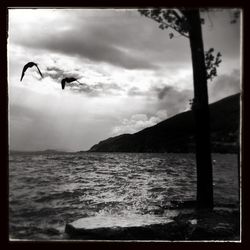 Scenic view of sea against cloudy sky