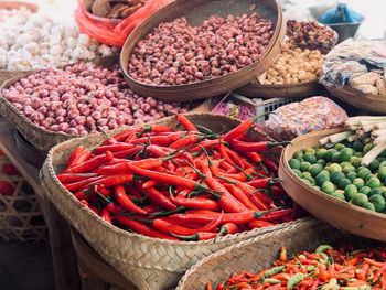 High angle view of vegetables for sale in market