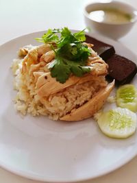 High angle view of food in plate on table