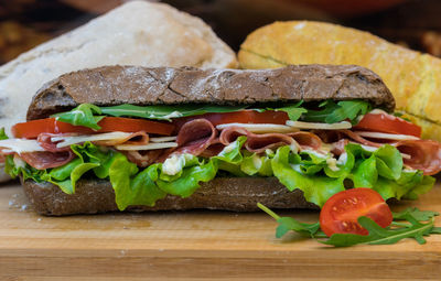 Close-up of breakfast served on table