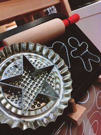 High angle view of coffee beans on table