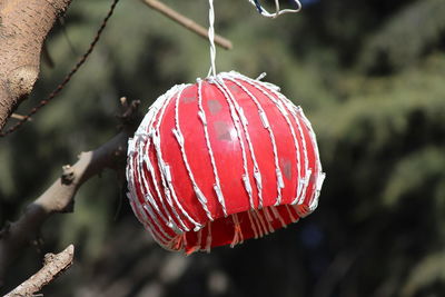 Close-up of a red hanging lamp